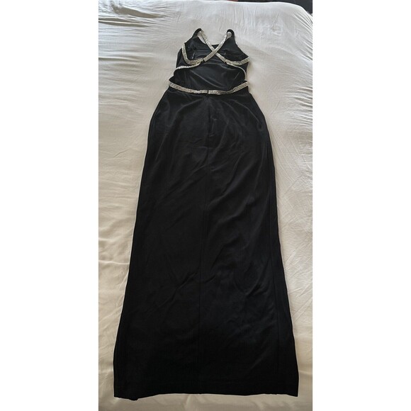 Vintage 90s Cache Evening Gown Women's M Black Dress Crystal Embellished Straps - Picture 5 of 13
